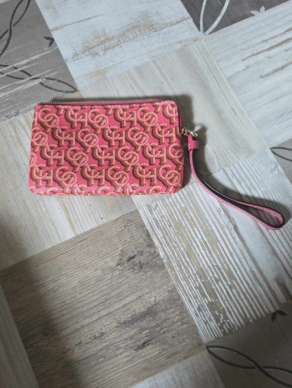 Coach Pink Monogram Zip Wristlet